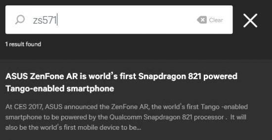 Qualcomm website leaks Asus Zenfone AR (ZS571KL) details one day early search-proves-zenfone-zs571-model